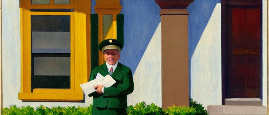 PaperKarma - “Painting of a mailman in front of a house in the style of Edward Hopper” - A.I.